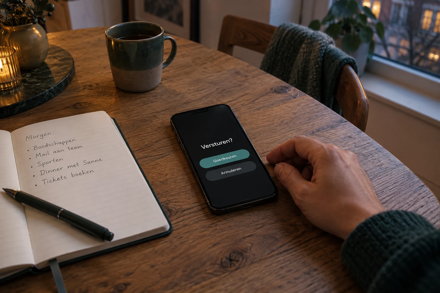 Illustratie van een telefoon waarop toestemming voor versturen wordt gevraagd