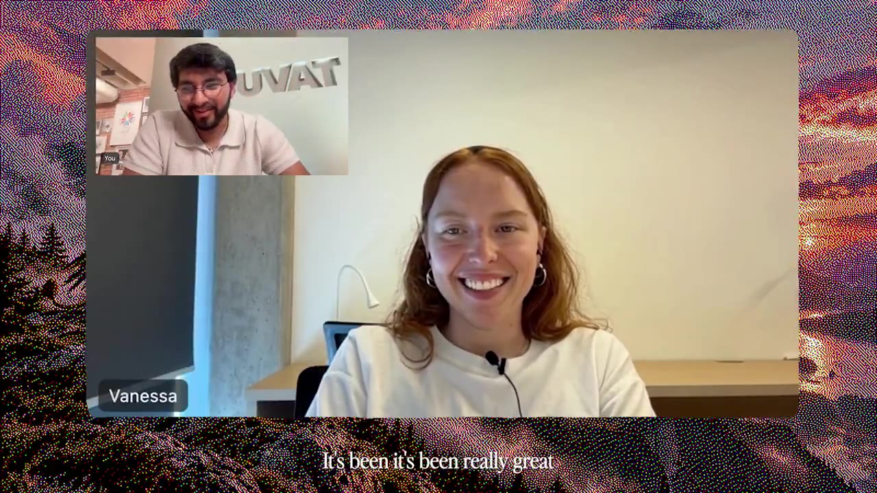 Videogesprek met de AI-persona Vanessa in beeld en Tavus-topman Hassaan Raza klein rechtsboven